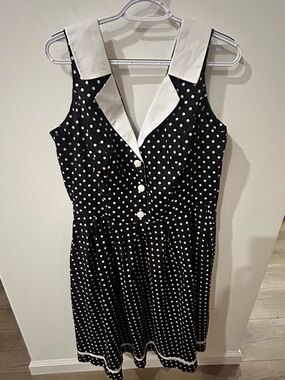 Hell Bunny 3XL Black White Polka Dot Midi Dress Contrast Collar Needs Cleaning